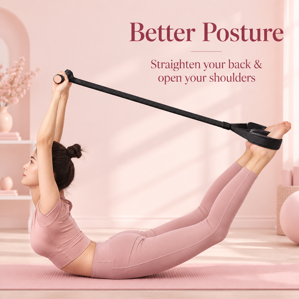Pink restyled posture stretch with the strap