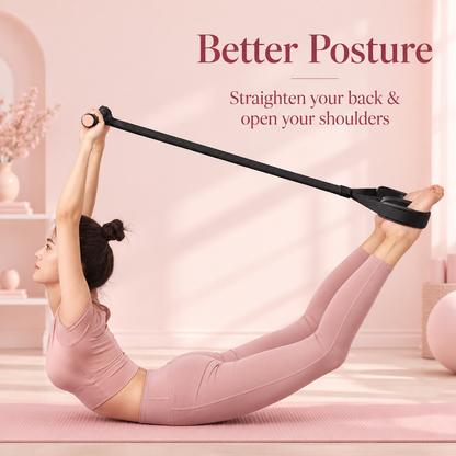 Pink restyled posture stretch with the strap