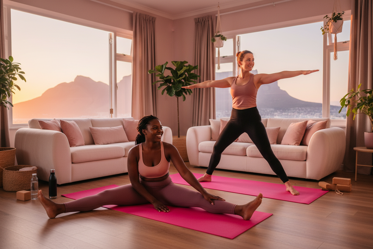 Pink yoga room with bright pink mats